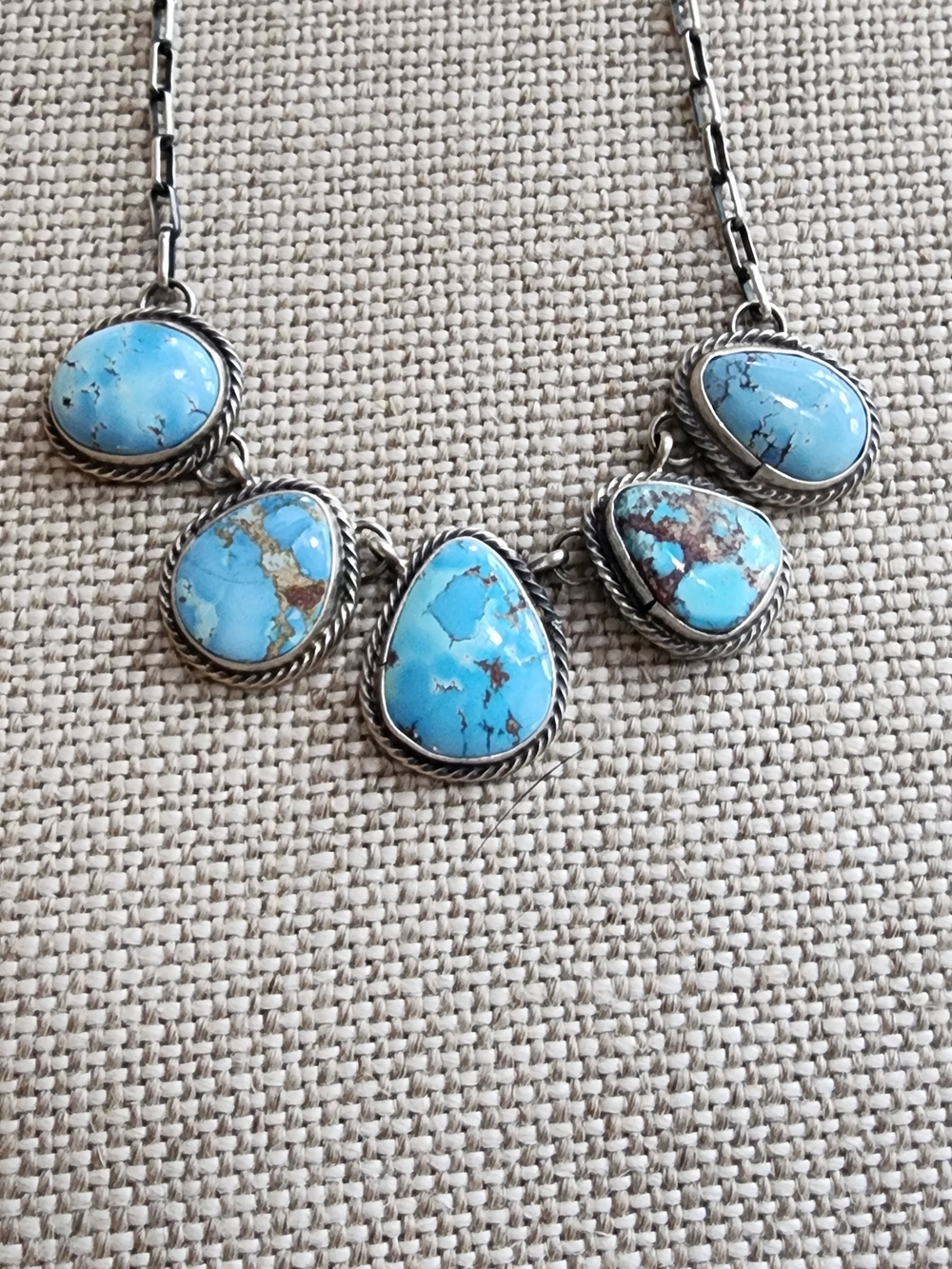 Golden HILLS Turquoise Navajo Made Choker Collar Style Necklace Sterling Silver